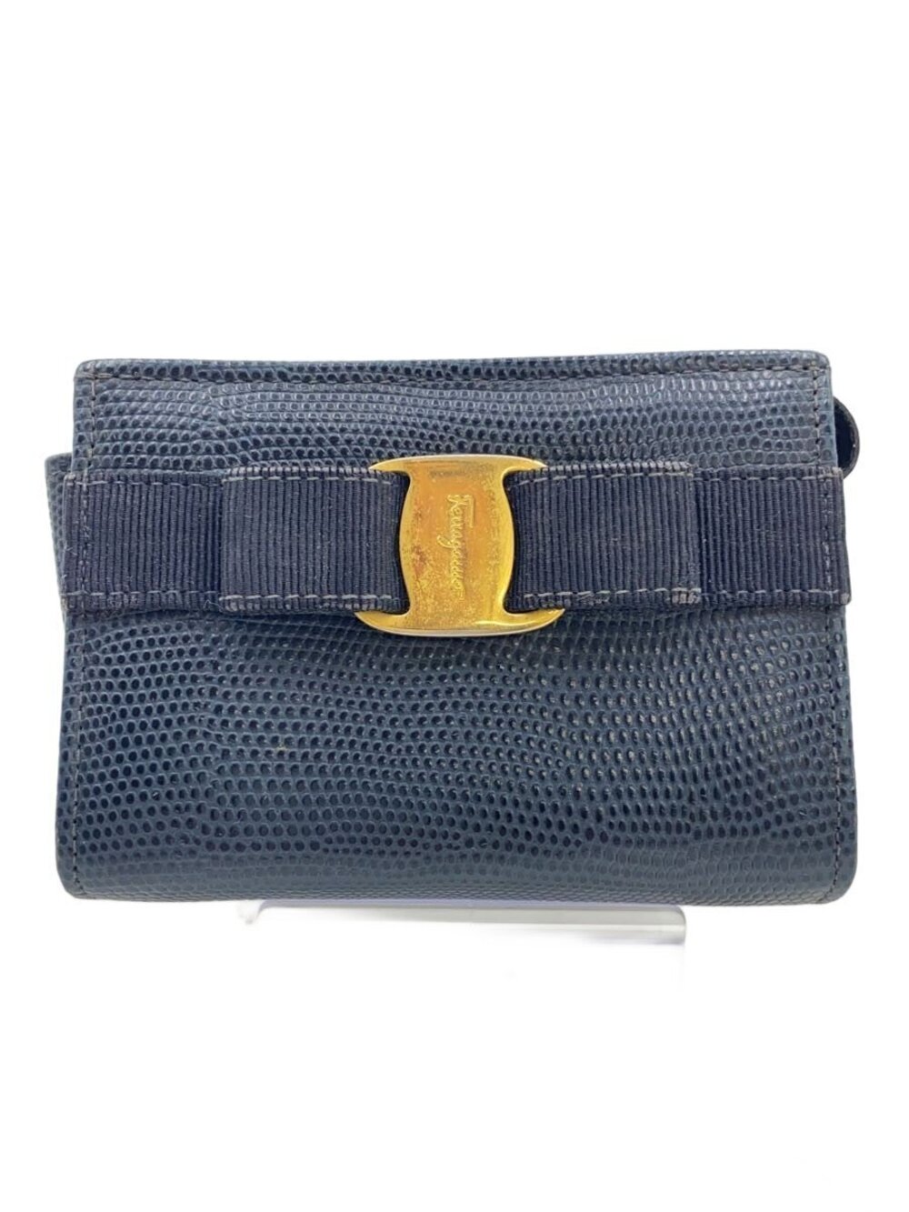 Salvatore Ferragamo Pouch Clutch Leather Navy Blue
